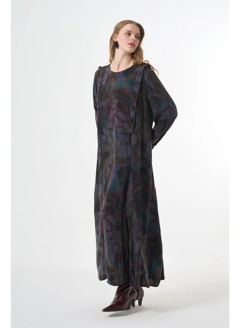 MissWhence  plus size patterened with buttoned panel on the sides Dress for Women | Best Price UAE
