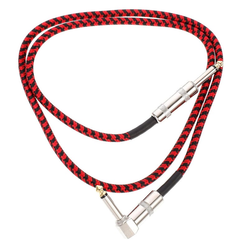 Woven 1m Guitar Audio Cable Connector Red Black, Instrument Accessory Electric Guitar Connecting Cord for Bass and Stage Use - Image 1
