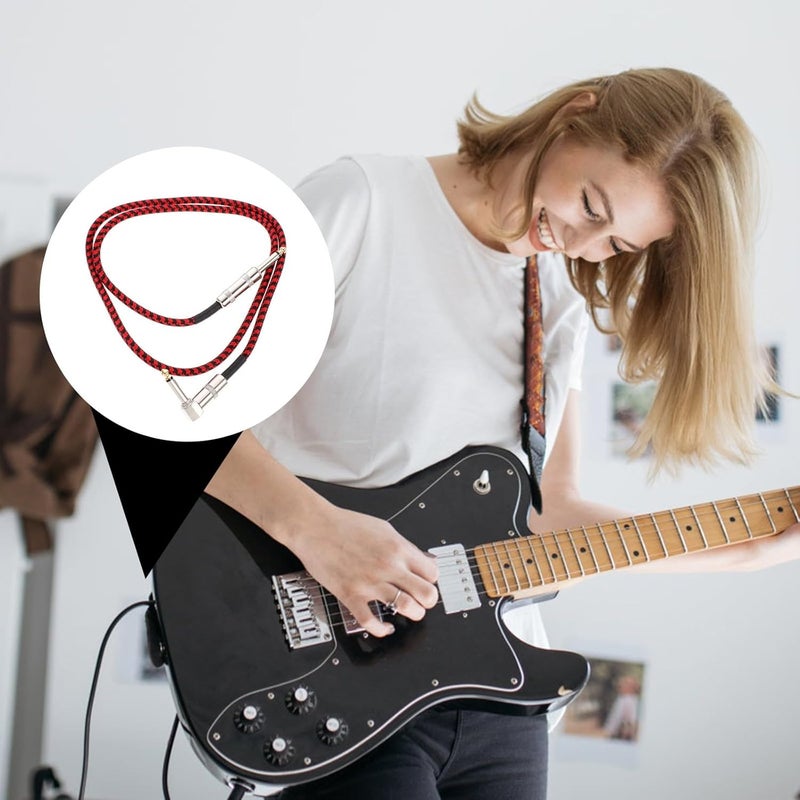 Woven 1m Guitar Audio Cable Connector Red Black, Instrument Accessory Electric Guitar Connecting Cord for Bass and Stage Use - Image 5