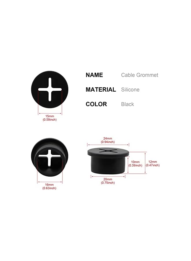 promass Desk Grommet, 3/4 Inch Flexible Rubber Grommets, Silicone Cable Cord Grommet Wire Hole Cover for Desk, Table and Other Furnitures(12 Pack) - Image 2