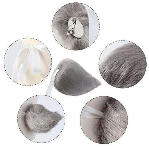 Fancheer Big Bunny Tail Plush Rabbit Costume Accessory for Adult Halloween Easter Animal Cosplay Dress Up Grey - Image 3