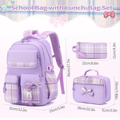 BEFUNIRISE Girls Backpack Set,17 inch School Backpacks Cute Book Bag with Lunch Box for Teen Kid Elementary Middle High School(3PCS Black, Large) - Image 2