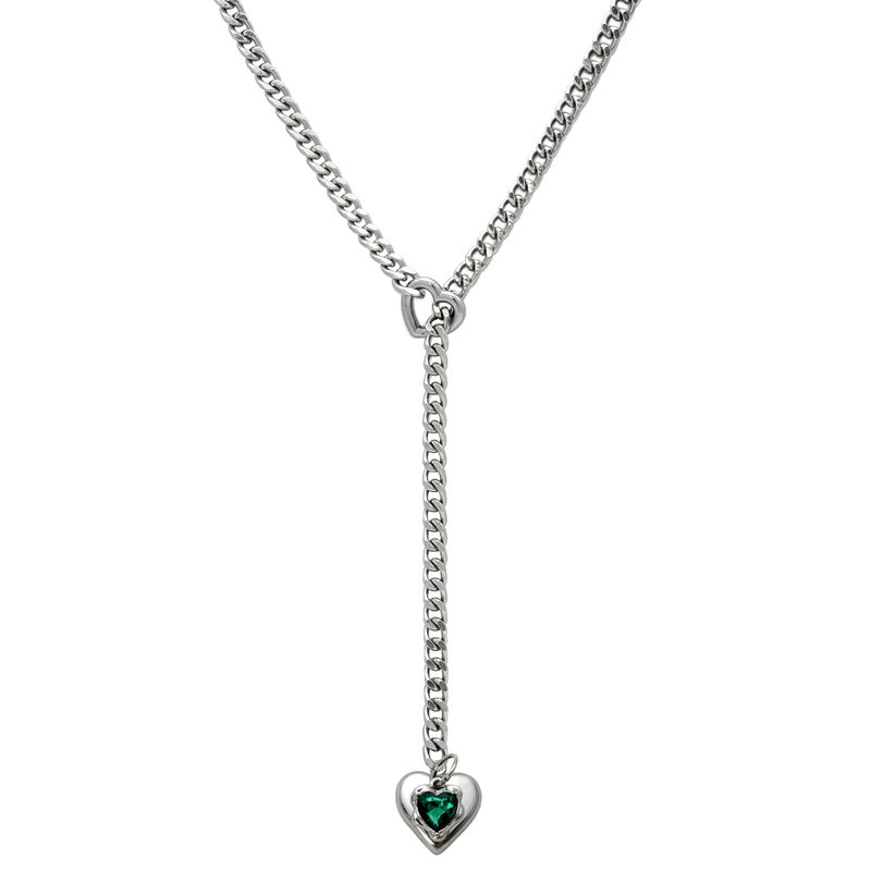 EverGlimp Heart Layer Pendant Necklace for Women, Adjustable Slip Chain with Colorful Gemstone & Heart Clasp, Romantic Jewelry Gift. (Silver-Green) - Image 1