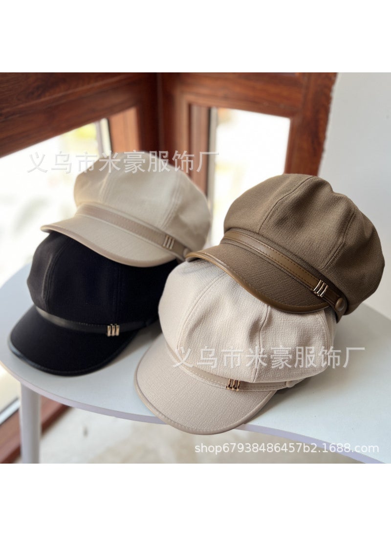 Generic - New British Vintage Duckbill Cap Casual Beret Stylish Octagonal Hat Beige - Image 1