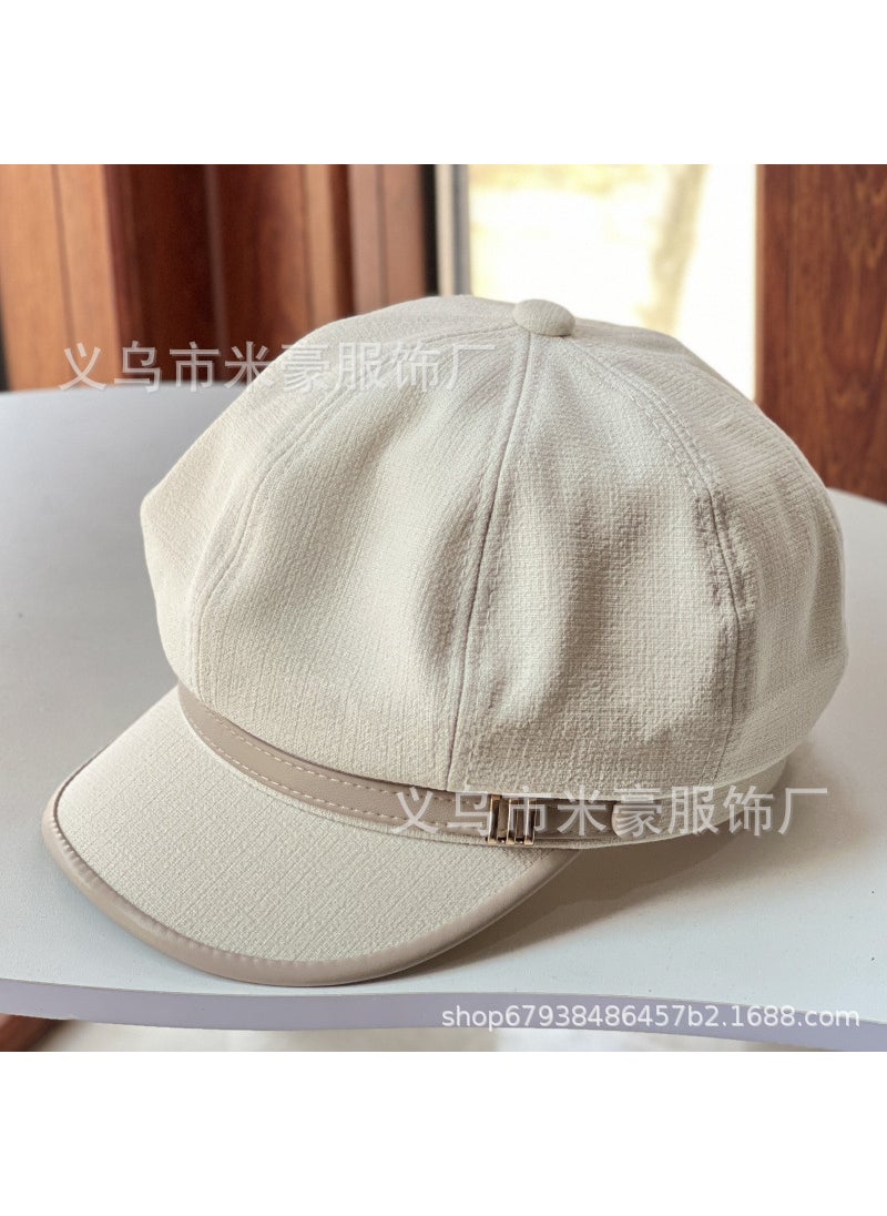 Generic - New British Vintage Duckbill Cap Casual Beret Stylish Octagonal Hat Beige - Image 1