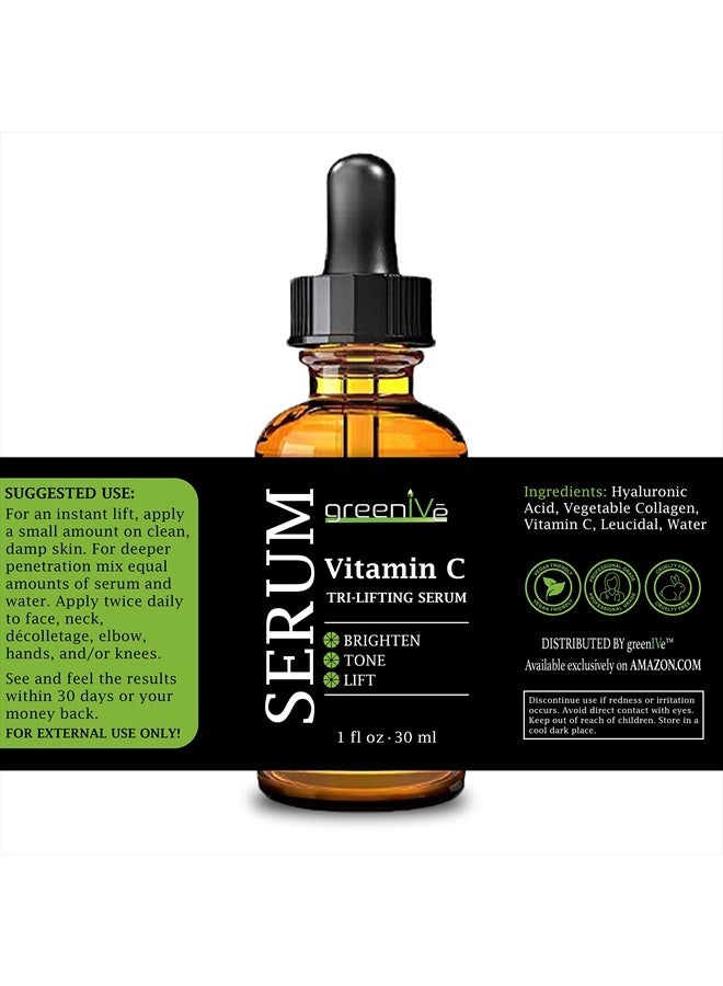 Greenive Vitamin C Serum Tri-Lifting Serum with Hyaluronic Acid, Vegetable Collagen & Leucidal - Image 3