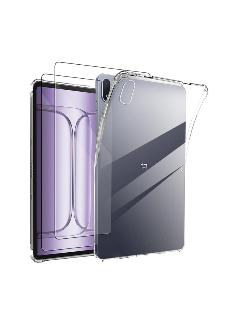 Transparent protective case for OnePlus Pad 3, with 2 tempered glass screen protectors, ultra-transparent soft TPU protective case, lightweight flexible silicone shockproof sturdy back cover - Image 1