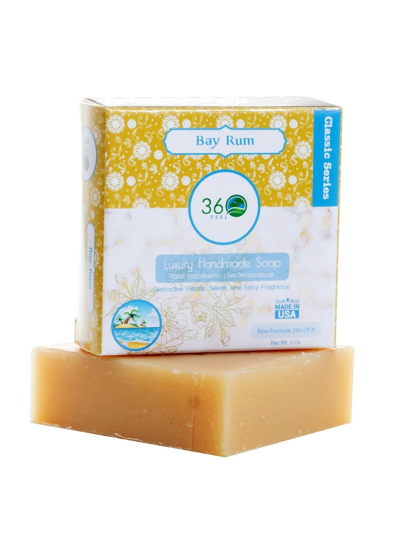 360Feel - Bay Rum Soap  Handmade Bar with Woodsy Sweet Spicy Scent and Bay Rum Shaving Soap  Gift Ready for Men  Castile Man  5 Ounce - Image 1
