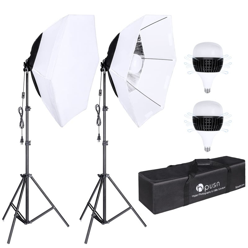 Hpusn [Upgrade Version] HPUSN Softbox Lighting Kit 26inches Hexagon Continuous Lighting System Photography Studio Light Equipment with 2pcs 85W Bulbs for Live Broadcast, Portrait, Product Photography - Image 1