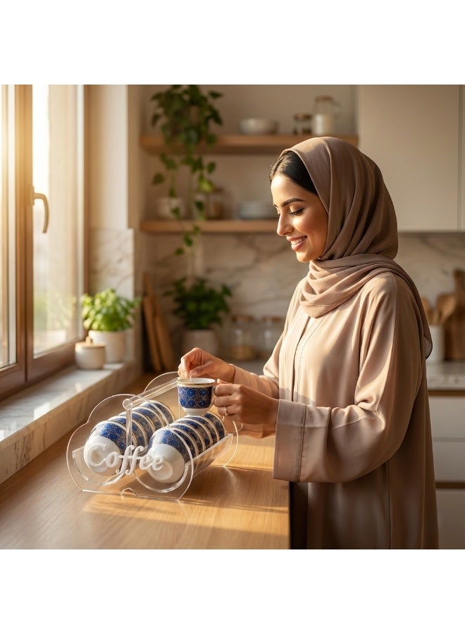 بيتى حامل أكواب قهوة بيتي بوسطن التقليدي من الشرق الأوسط، رف عرض فنجاني مزخرف، أكريليك شفاف مع حروف ذهبية وسوداء وبيضاء ورمادية - Image 4