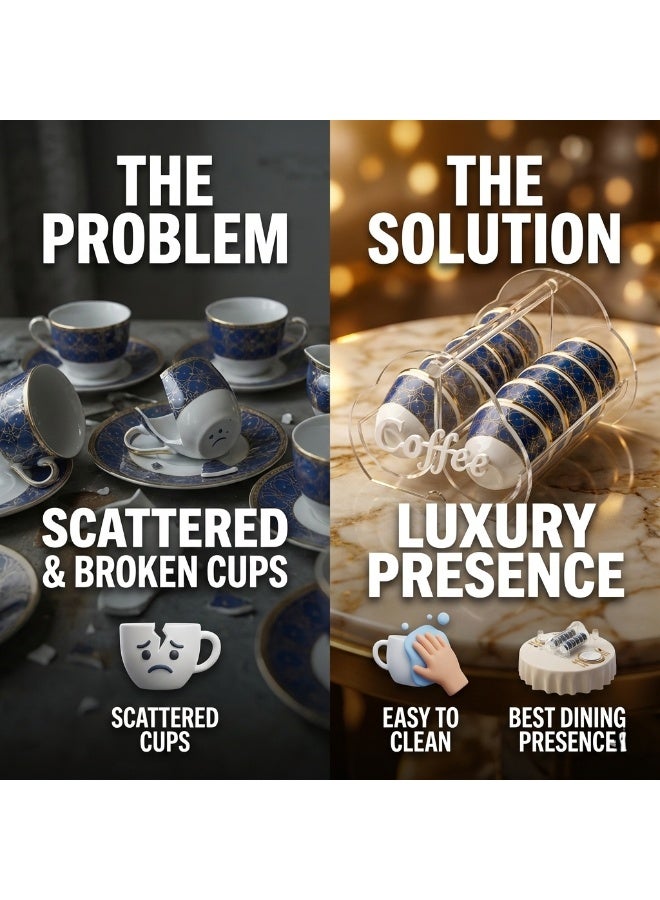 بيتى حامل أكواب قهوة بيتي بوسطن التقليدي من الشرق الأوسط، رف عرض فنجاني مزخرف، أكريليك شفاف مع حروف ذهبية وسوداء وبيضاء ورمادية - Image 2