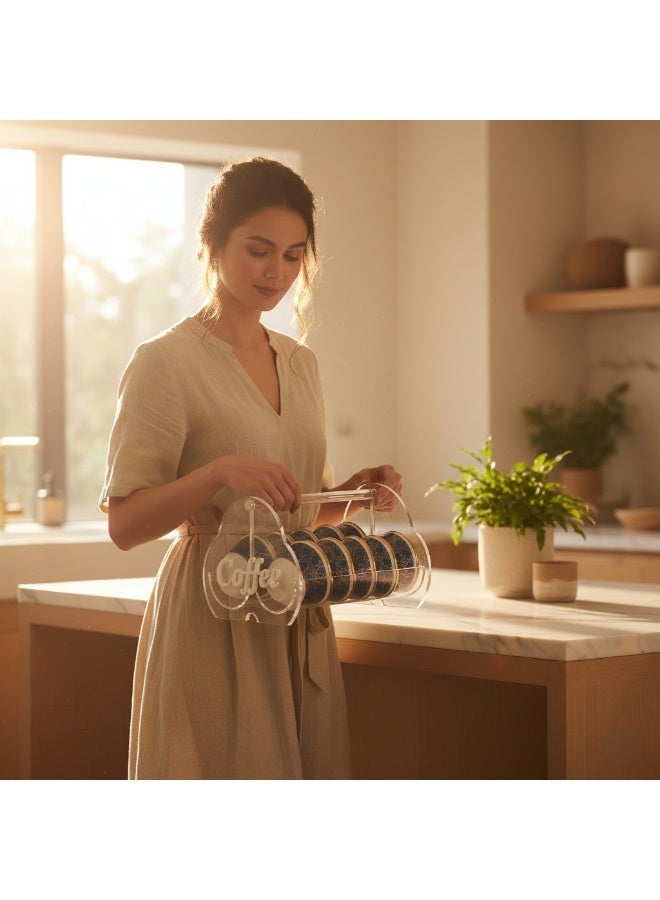 بيتى حامل أكواب قهوة بيتي بوسطن التقليدي من الشرق الأوسط، رف عرض فنجاني مزخرف، أكريليك شفاف مع حروف ذهبية وسوداء وبيضاء ورمادية - Image 3