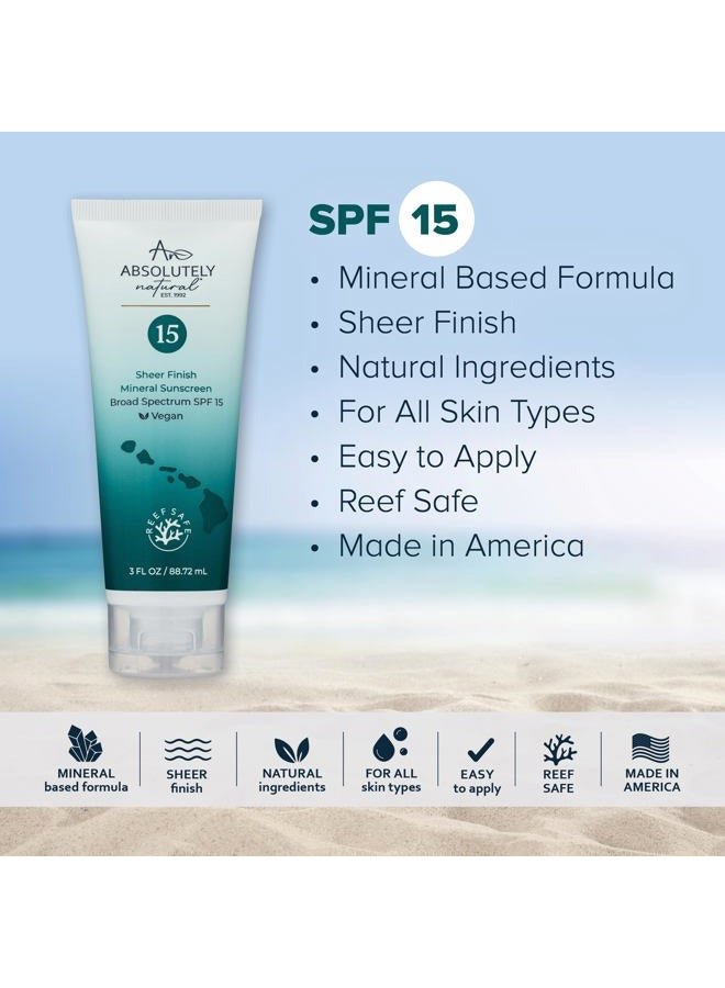 Absolutely Natural واقي شمس معدني SPF 15 - مرطب مقاوم للماء واسع الطيف للجسم والوجه - مع أكسيد الزنك غير النانوي، فيتامين E، ومضادات الأكسدة - صنع في الولايات المتحدة، 3 أونصات - Image 2