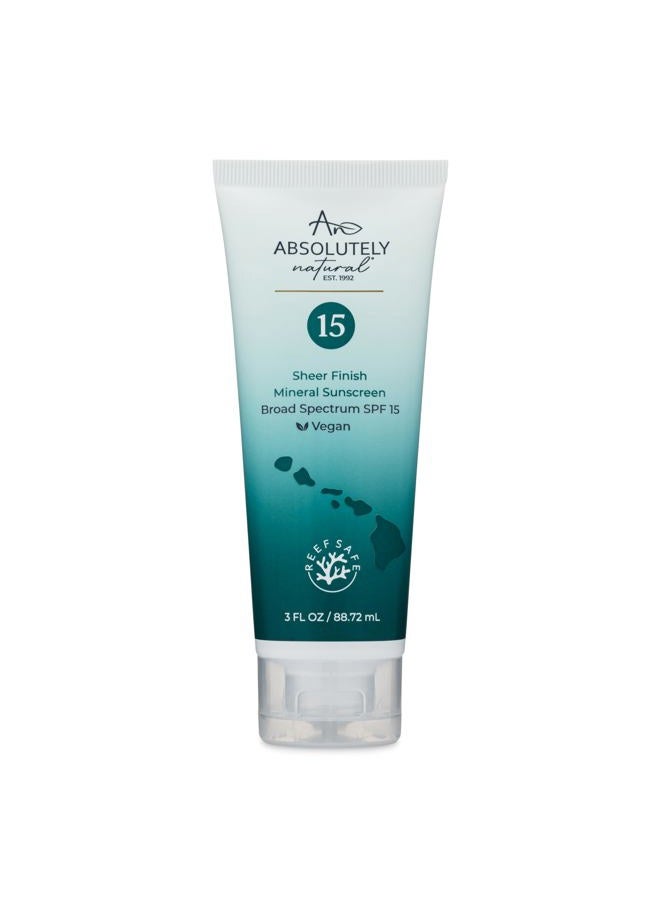 Absolutely Natural واقي شمس معدني SPF 15 - مرطب مقاوم للماء واسع الطيف للجسم والوجه - مع أكسيد الزنك غير النانوي، فيتامين E، ومضادات الأكسدة - صنع في الولايات المتحدة، 3 أونصات - Image 1