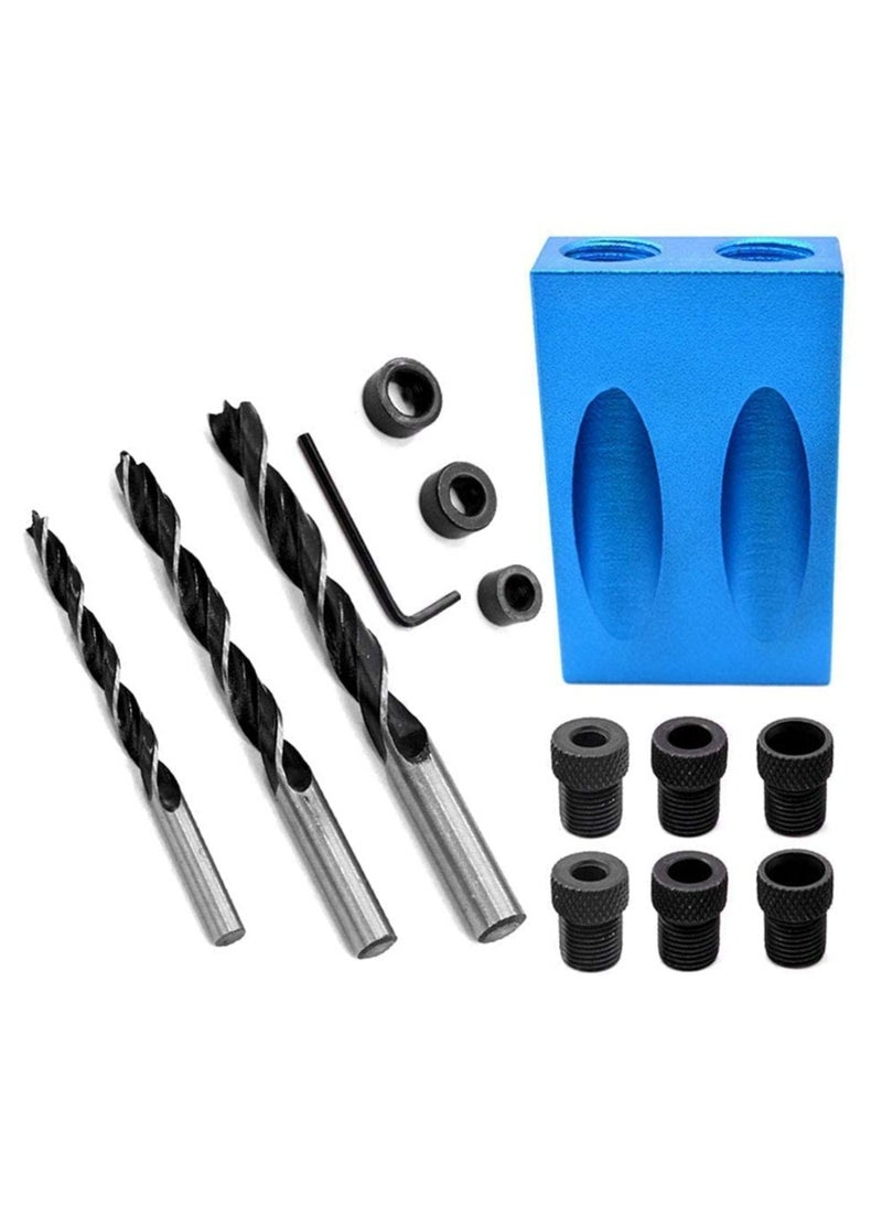 Generic 15 Degree Woodworking Angled Hole Fixture Kit, Comes with 6/8/10mm Drive Adapter for Woodworking Angled Drilling, Angle Woodworking Positioner Fixtures 14pcs  - Image 2