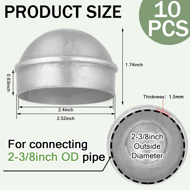 Yaocom 10 Pcs Chain Link Fence Post Cap Round Dome External Post Caps Aluminum Chain Link Caps Only Use For Outside Diameter Post Outdoor Chain Link Fence Parts (2-3/8"") - Image 2