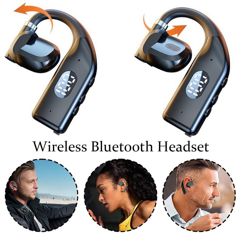 Rotating left and right ears, digital display, large battery capacity Bluetooth earphones with ear hooks - Image 3