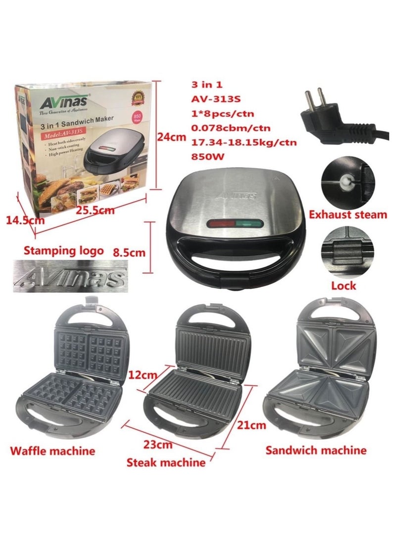 Generic - AVINAS AV-313S Multifunction 3 in 1 Sandwich Maker, Waffle Maker, Steak Roast Machine - Image 1