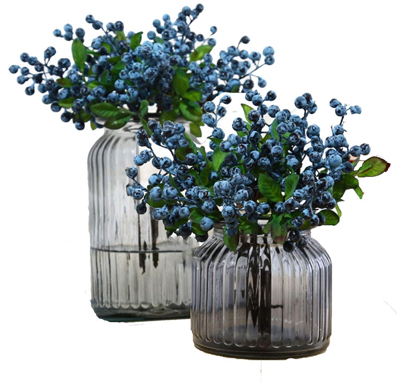 Fake Artificial Flowers California Berries Branches Picks Blueberry Fruit for Christmas Home Hotel Decorations (Blue 10 Pack)