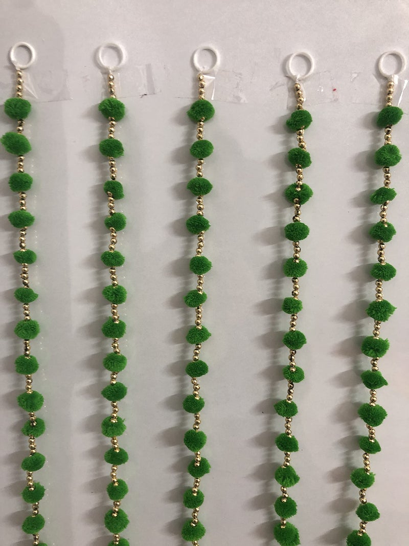 Aahum Handmade Wall Door Hangings 3 Ft.Strings Green Pom Pom Torans Garland Bandhwar Golden Bells Temple,Ganesha Decoration Home Décor Diwali,Festival,Navratri,Wedding,Party(3 FT 10 Strings) - Image 4