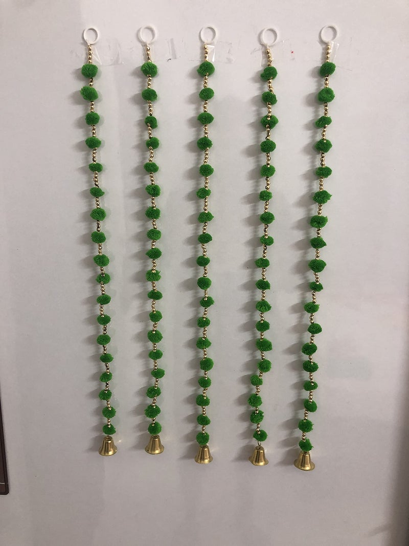 Aahum Handmade Wall Door Hangings 3 Ft.Strings Green Pom Pom Torans Garland Bandhwar Golden Bells Temple,Ganesha Decoration Home Décor Diwali,Festival,Navratri,Wedding,Party(3 FT 10 Strings) - Image 2