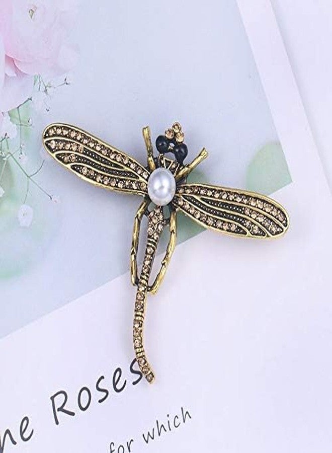 STRIPES® essentials Dress Decoration Dragonfly Design Crystal and Pearl Bronze Colour Saree Pin/Coat Pin/Brooch for Unisex (Pack Of 2) - Image 5