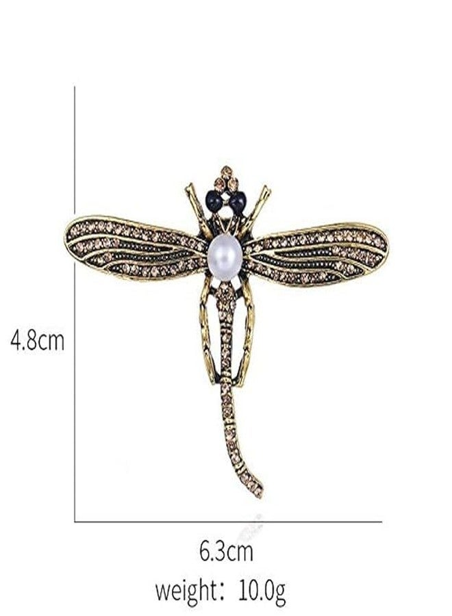 STRIPES® essentials Dress Decoration Dragonfly Design Crystal and Pearl Bronze Colour Saree Pin/Coat Pin/Brooch for Unisex (Pack Of 2) - Image 3