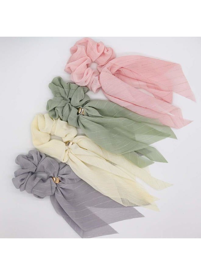 DINPREY Elegant Scarf Hair Ties for Women Girls, 8 Pcs Double Layer Bow Scrunchies for Hair Cute Bunny Ear Bow Scrunchies with Assorted Colors (8 Pcs Double Layer Scrunchies-A) - Image 5