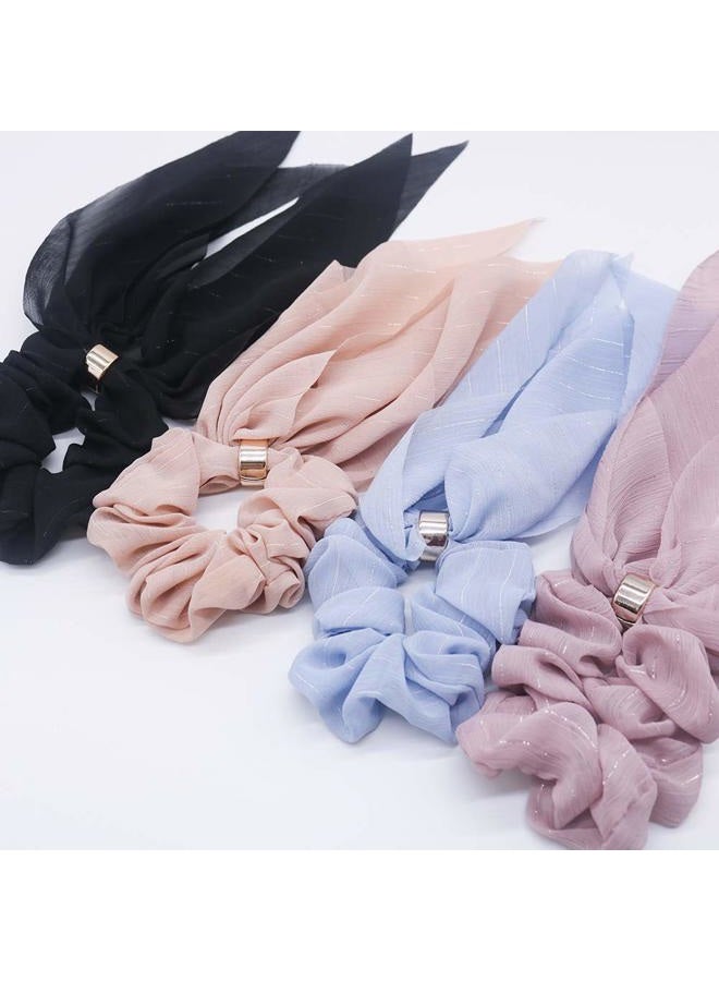 DINPREY Elegant Scarf Hair Ties for Women Girls, 8 Pcs Double Layer Bow Scrunchies for Hair Cute Bunny Ear Bow Scrunchies with Assorted Colors (8 Pcs Double Layer Scrunchies-A) - Image 3