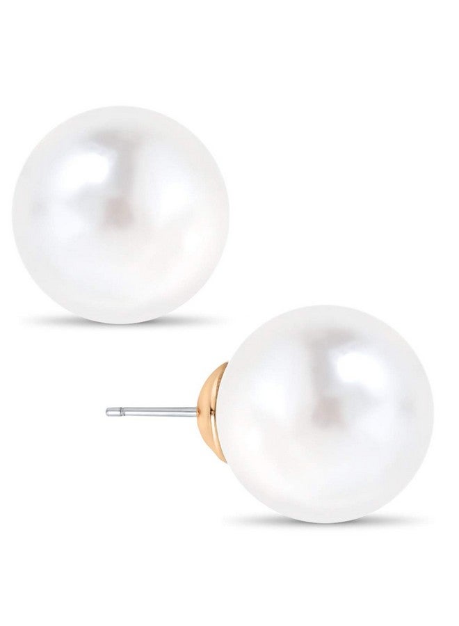 Humble Chic NY Large Pearl Earrings for Women Studs - Big Faux White Pearl Stud Earrings for Women, Oversized 14mm Fake Statement Fashion Jewelry for Brides, Bridesmaids or Prom, Hypoallergenic - Image 1