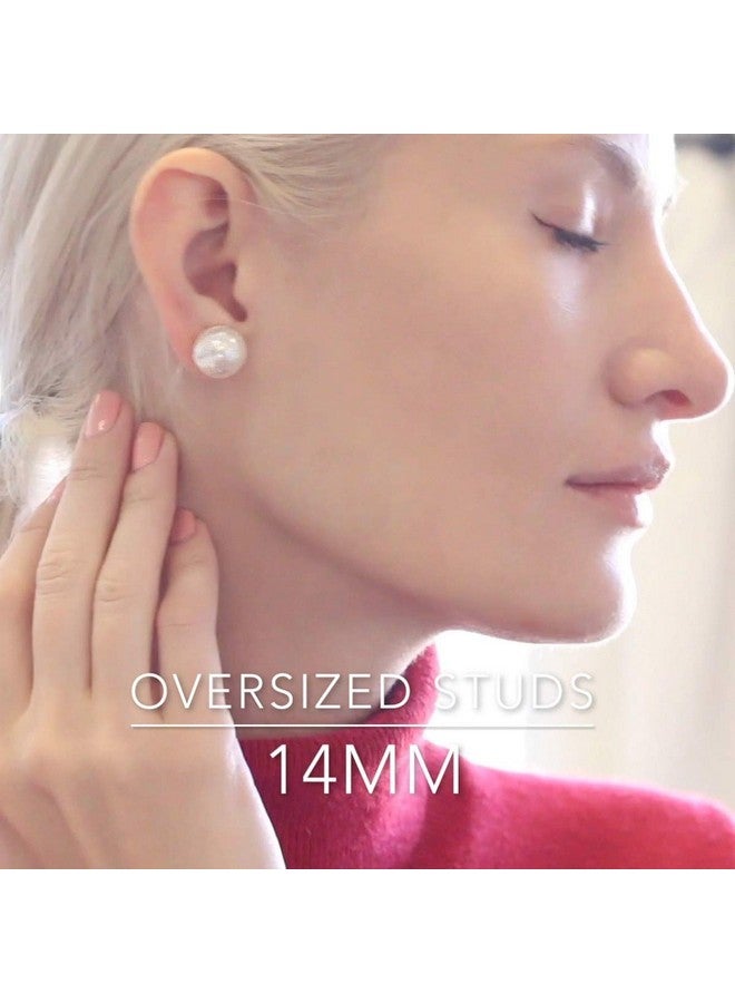 Humble Chic NY Large Pearl Earrings for Women Studs - Big Faux White Pearl Stud Earrings for Women, Oversized 14mm Fake Statement Fashion Jewelry for Brides, Bridesmaids or Prom, Hypoallergenic - Image 2