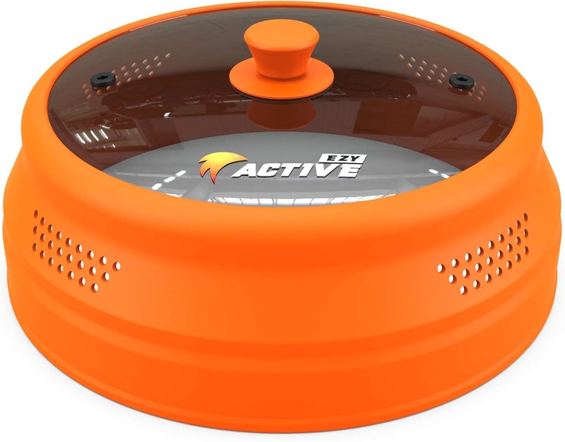 EZY ACTIVE Collapsible Microwave Cover for Food - Silicone and Glass Splatter Guard Lid for 6-12 inch Plates & Bowls, Dishwasher Safe, Heat Resistant, BPA-Free, Orange - Image 1