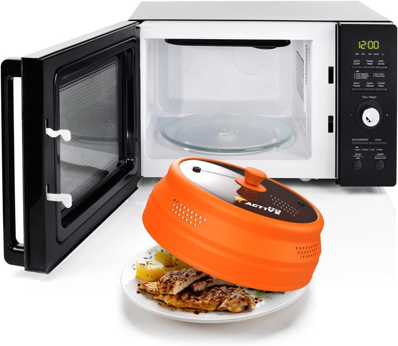 EZY ACTIVE Collapsible Microwave Cover for Food - Silicone and Glass Splatter Guard Lid for 6-12 inch Plates & Bowls, Dishwasher Safe, Heat Resistant, BPA-Free, Orange - Image 2