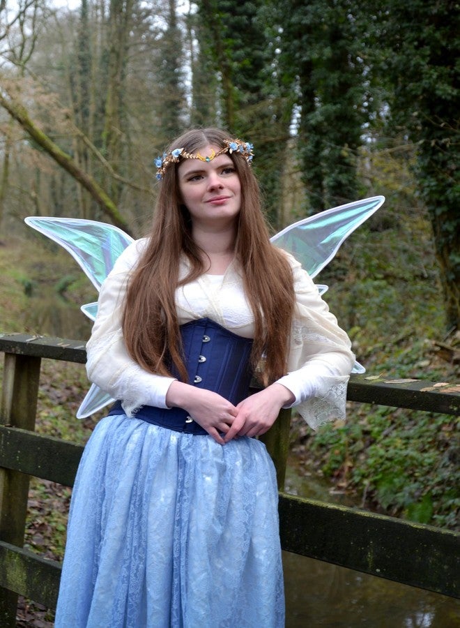 MOSTORY Gold Flower Moon Crown - Handmade Fairy Floral Headpiece Woodland Headband Forest Elven Circlet Elf Tiara for Renaissance Halloween Party Wedding Prom Cosplay - Image 2