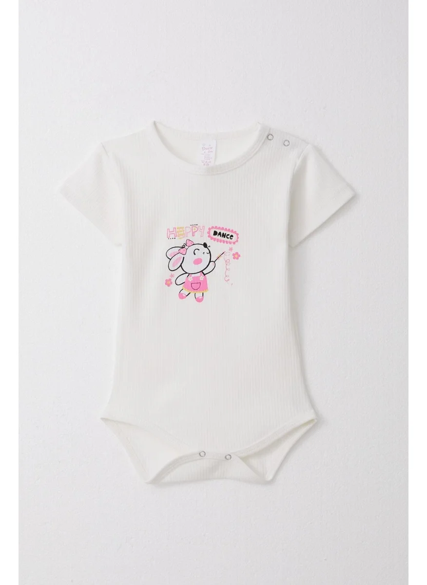 Breeze Baby Girl Snap Bodysuit Happy Bunny Printed Floral 9 Months-3 Years, White
