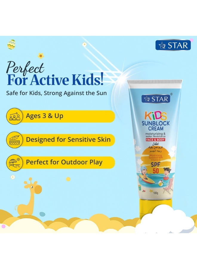 SZ Star Kids Sunscreen SPF 50 - (Safest for kids) Moisturizing Sunblock with Vitamin E - Broad Spectrum UVA/UVB Protection with Sodium Hyaluronate - Non-Greasy, Lightweight & Fast Absorbing - Ideal for Sensitive Skin (100g x 2 Pack) - Image 3