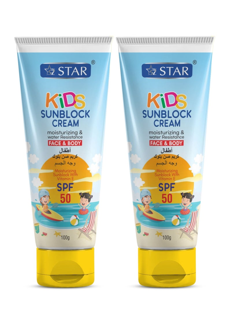 SZ Star Kids Sunscreen SPF 50 - (Safest for kids) Moisturizing Sunblock with Vitamin E - Broad Spectrum UVA/UVB Protection with Sodium Hyaluronate - Non-Greasy, Lightweight & Fast Absorbing - Ideal for Sensitive Skin (100g x 2 Pack) - Image 1