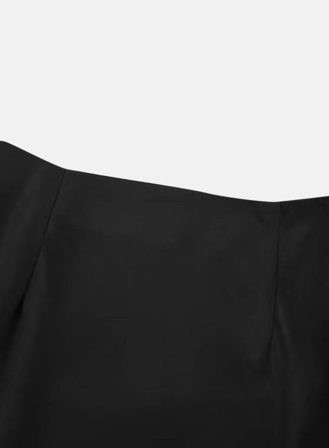 YUNIQEE Black Solid Maxi Satin Skirt - Image 3