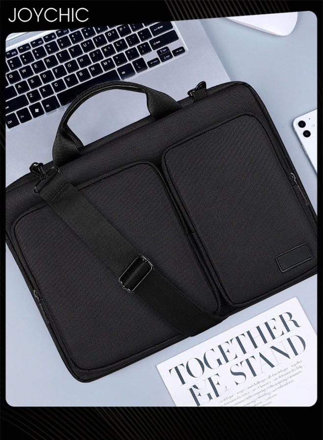 Joychic حقيبة كتف واقية بزاوية 360° لحاسوب لوحي بسعة كبيرة مع جيب أمامي حقيبة مقاومة للماء لحاسوب محمول عمودي تناسب 13.3 بوصة للرجال والنساء للعمل والمدرسة والسفر باللون الأسود - Image 1