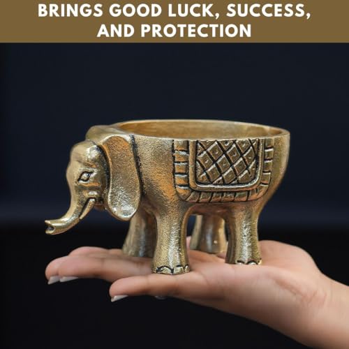 BEHOMA Aluminium Elephant for Good Luck | Statue for Tabletop Living Room Office | Candle Holder Gift Showpiece for Valentine's Day, Birthday (Candles/Plants Etc Not Included, Set of 2, Golden) - Image 3