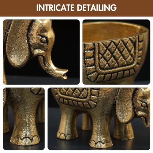 BEHOMA Aluminium Elephant for Good Luck | Statue for Tabletop Living Room Office | Candle Holder Gift Showpiece for Valentine's Day, Birthday (Candles/Plants Etc Not Included, Set of 2, Golden) - Image 5