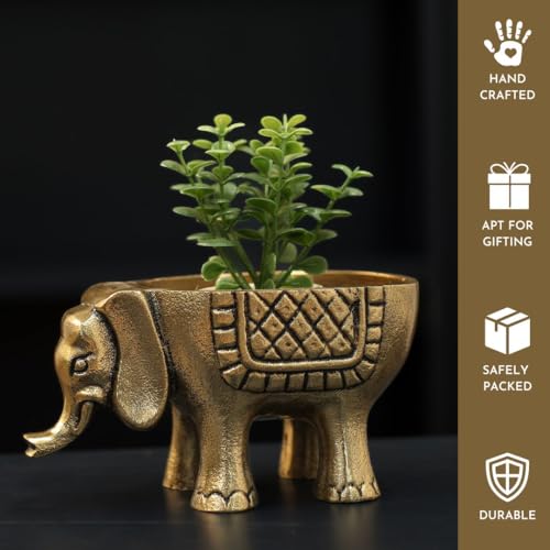 BEHOMA Aluminium Elephant for Good Luck | Statue for Tabletop Living Room Office | Candle Holder Gift Showpiece for Valentine's Day, Birthday (Candles/Plants Etc Not Included, Set of 2, Golden) - Image 2