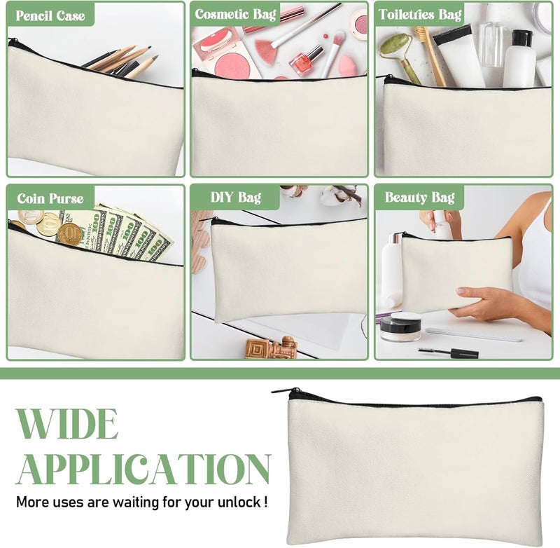 Legigo 12 Pack Blank DIY Craft Bag Canvas Pencil Case- Beige Canvas Pencil Pouch Bulk Canvas Pouch with Zipper Multipurpose Canvas Blank Makeup Bags for Vinyl Crafts Personalize (8.3 x 5 inches) - Image 5