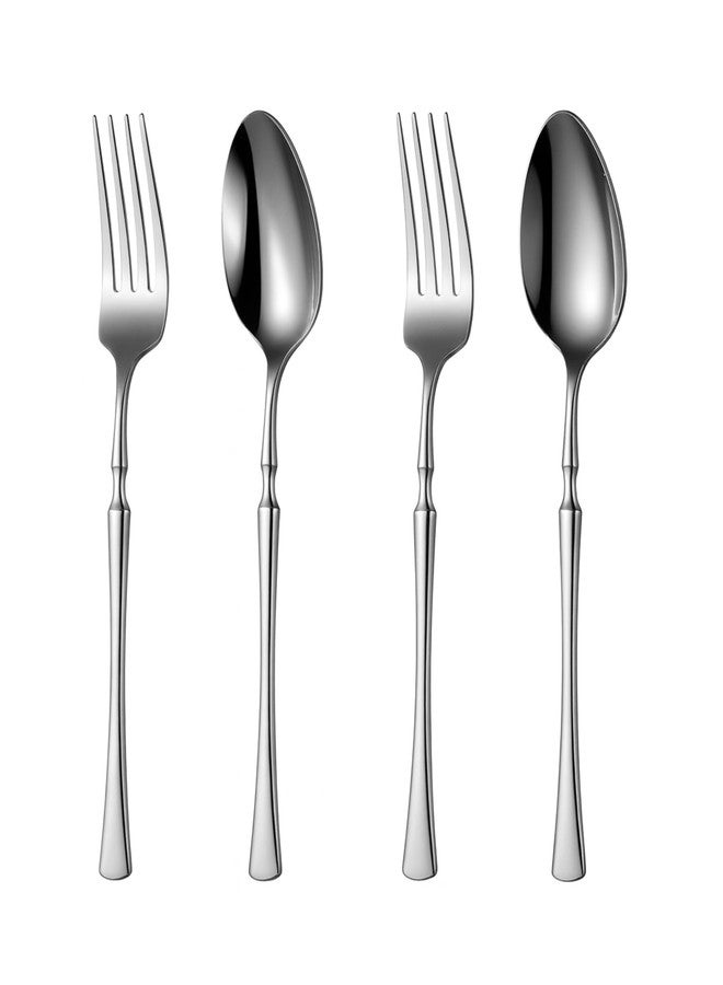KitchEase Premium Cutlery Set (4-Piece) - Stainless Steel 2 Dinner Spoons & 2 Forks with Sleek Long Handle | Modern Flatware for Dining, Hosting & Gifting (Silver) - Image 1