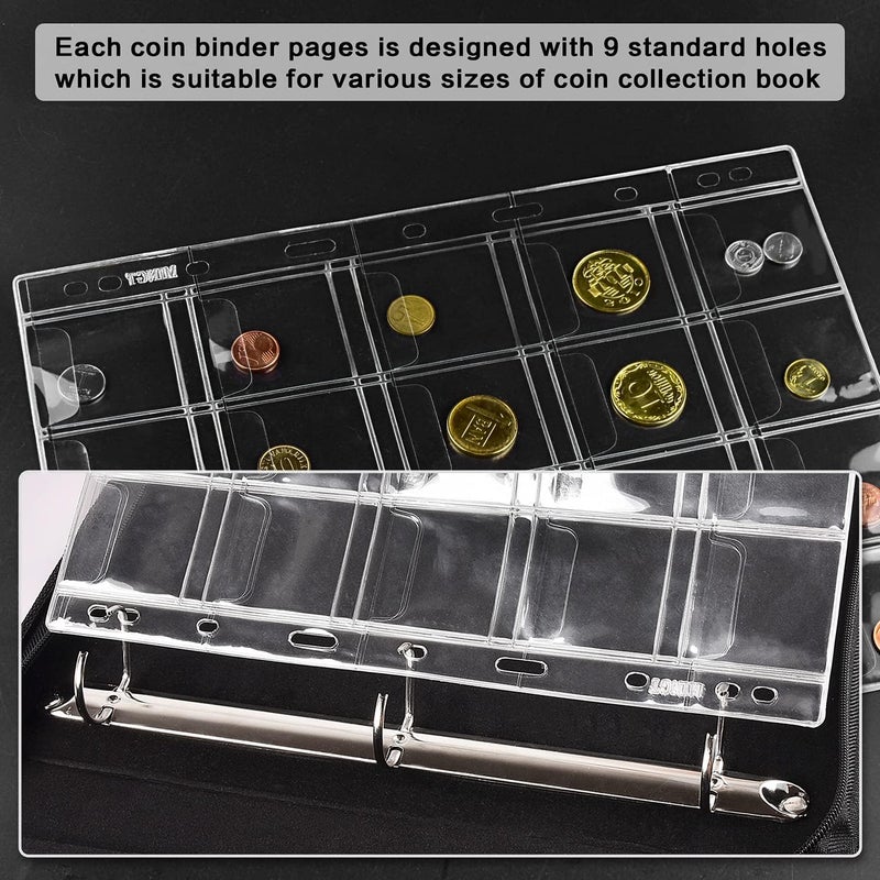 ANKHOH 12 Sheets Coin Collection Pages, Coins Pocket Page with 240 Pockets, Coin Binder Inserts Sleeves with Standard 9 Hole for Coin Album. Storage Holder for Currency, Stamp and Other Supplies (20 Pockets) - Image 3