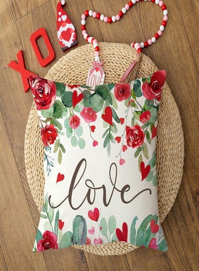 AACORS Valentine's Day Pillow Cover 16X16 Inch Red Heart Rose Floral Love Decor Holiday Farmhouse Pillow Case Gifts Decoration for Home Sofa Couch AA292-16 - Image 4