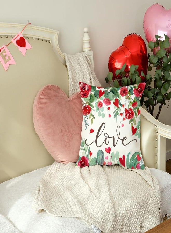 AACORS Valentine's Day Pillow Cover 16X16 Inch Red Heart Rose Floral Love Decor Holiday Farmhouse Pillow Case Gifts Decoration for Home Sofa Couch AA292-16 - Image 3