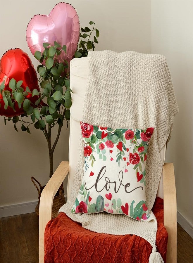 AACORS Valentine's Day Pillow Cover 16X16 Inch Red Heart Rose Floral Love Decor Holiday Farmhouse Pillow Case Gifts Decoration for Home Sofa Couch AA292-16 - Image 2