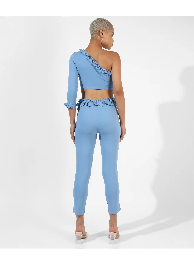 QISSA Women's Sky Blue Ruffle-Lined Co-Ord Set