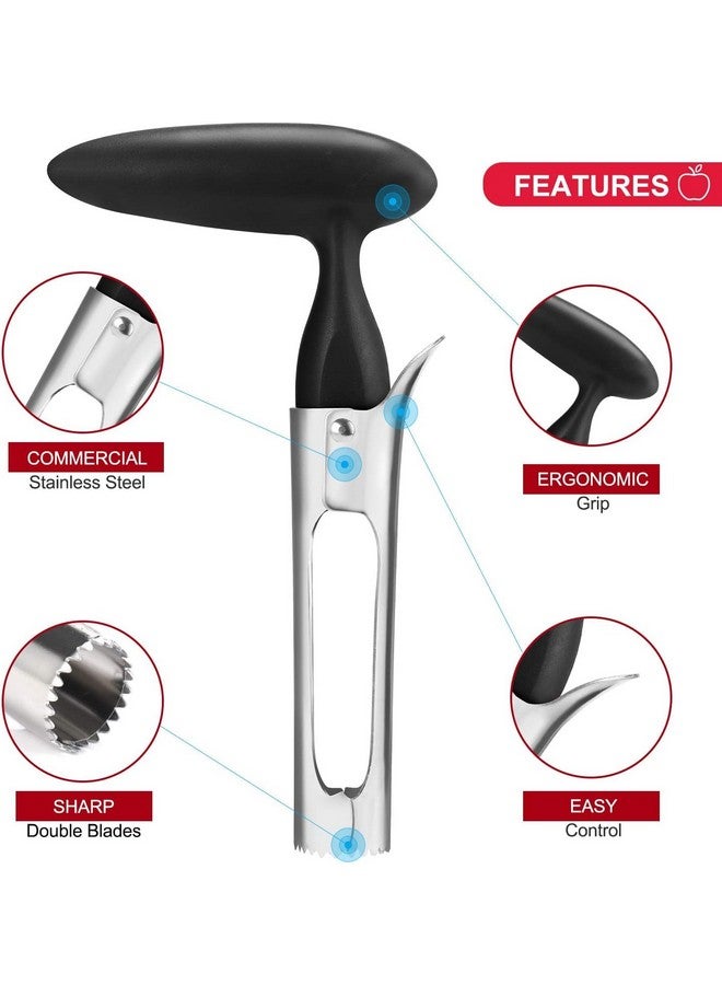 Xfopz أداة نزع قلب التفاح من Xfopz للمطبخ - حادة للغاية، مصنوعة من الفولاذ المقاوم للصدأ، شفرات مسننة لسهولة نزع القلب - سهلة الاستخدام والتنظيف، أداة نزع قلب التفاح المتينة لخبز التفاح (أسود) - Image 3